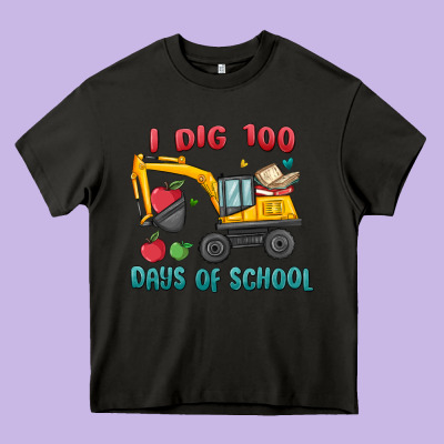 I Dig 100 Days Of School Excavator Heavy Core Tee Designed By Maliassmallbusiness