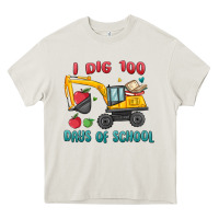 Cream i dig 100 days of school excavator Heavy Core Tee - MaliasSmallBusiness