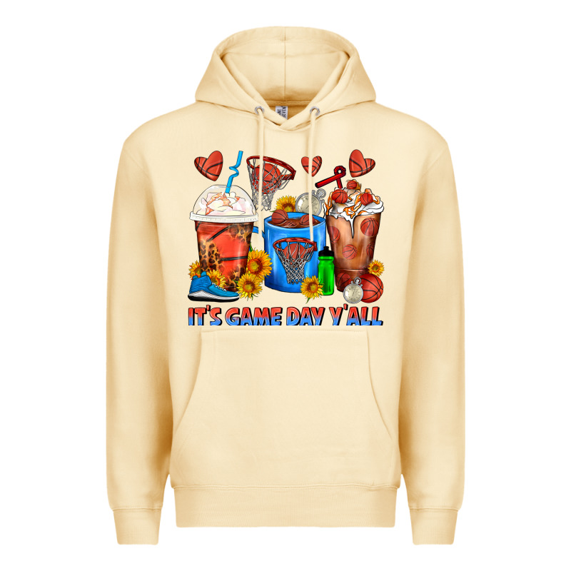 It's Game Day Y'all Basketball Coffee Cups Premium Hoodie by FaDigitalArtStudio | Teevron