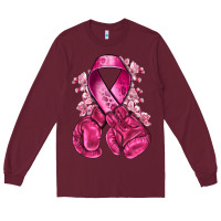 Burgundy breast cancer with boxing gloves Long Sleeve Tee - NancyCooperArtShop