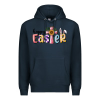 Navy Happy Easter With Cross Premium Hoodie - RanaPortraitStore