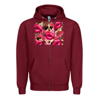 Burgundy Valentine's Day pink plaid red glitter cowhide Zipper Hoodie - FaDigitalArtStudio