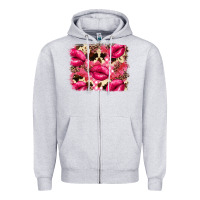 Heather Grey Valentine's Day pink plaid red glitter cowhide Zipper Hoodie - FaDigitalArtStudio