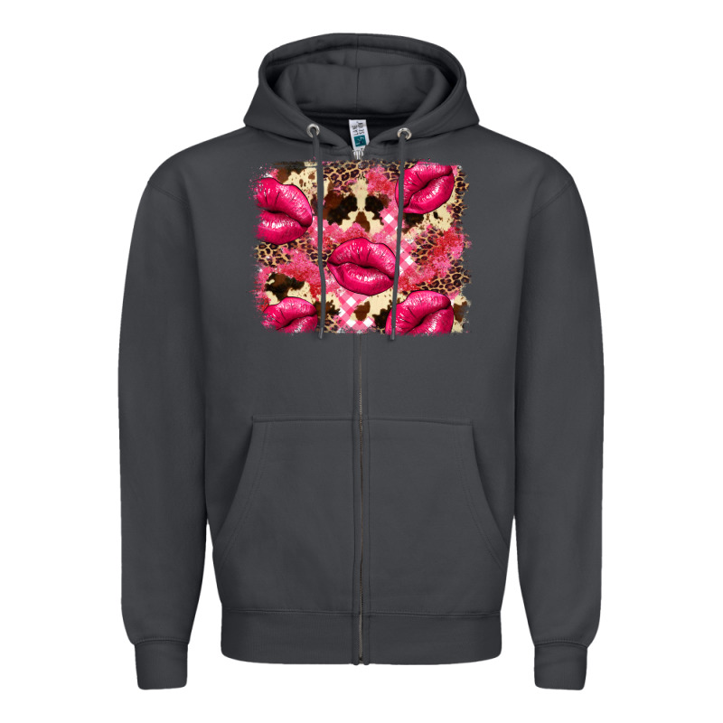 Valentine's Day Pink Plaid Red Glitter Cowhide Zipper Hoodie by FaDigitalArtStudio | Teevron