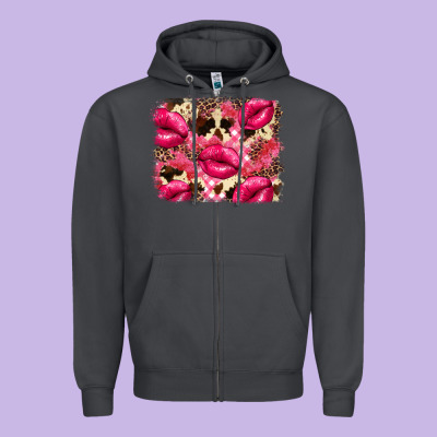 Valentine's Day Pink Plaid Red Glitter Cowhide Zipper Hoodie Designed By Fadigitalartstudio