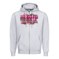 Heather Grey Stronger than Cancer Zipper Hoodie - FaDigitalArtStudio