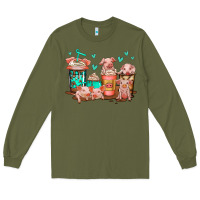 Army Green cute pigs coffee Long Sleeve Tee - Jasminsmagicworld