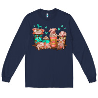 Navy cute pigs coffee Long Sleeve Tee - Jasminsmagicworld