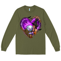 Army Green Halloween Heart with Witch Long Sleeve Tee - texasbilliewilder