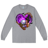 Heather Grey Halloween Heart with Witch Long Sleeve Tee - texasbilliewilder