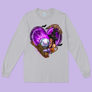 Halloween Heart With Witch Long Sleeve Tee Designed By Texasbilliewilder