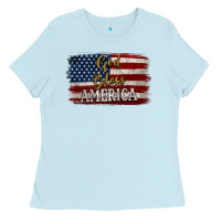 Baby Blue God Bless America Distressed Flag Ladies Tee - Jasminsmagicworld