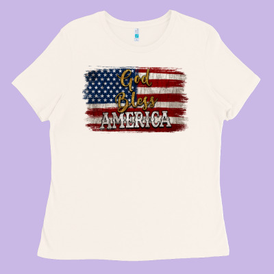God Bless America Distressed Flag Ladies Tee Designed By Jasminsmagicworld