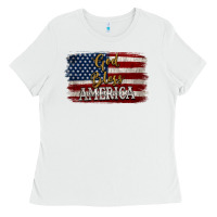 White God Bless America Distressed Flag Ladies Tee - Jasminsmagicworld