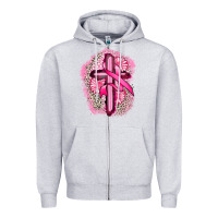 Heather Grey breast cancer cross Zipper Hoodie - FaDigitalArtStudio