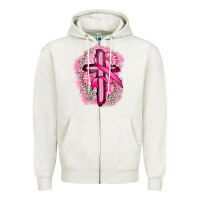 Oatmeal Heather breast cancer cross Zipper Hoodie - FaDigitalArtStudio