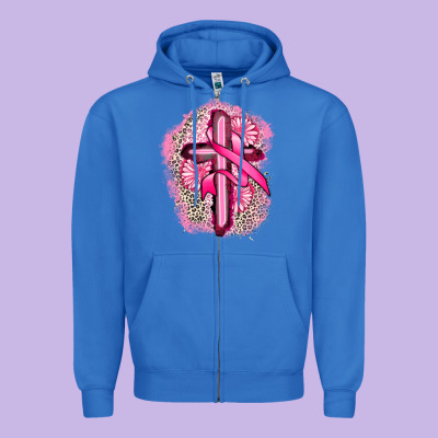 Breast Cancer Cross Zipper Hoodie Designed By Fadigitalartstudio