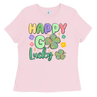 Bubblegum Pink happy go lucky Ladies Tee - MaliasSmallBusiness