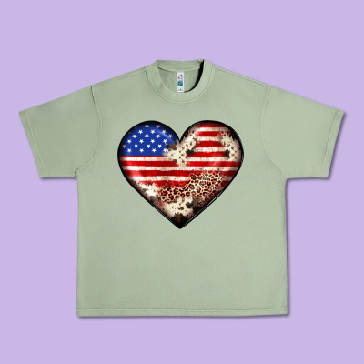 Western Usa Flag Heart Urban Heavy Tee Designed By Jahusdesignshop