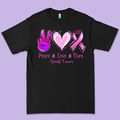 Peace Love Cure Breast Cancer Premium Tee Designed By Nancycooperartshop