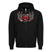 Black Happy Valentine's Day skeleton hands Zipper Hoodie - FaDigitalArtStudio