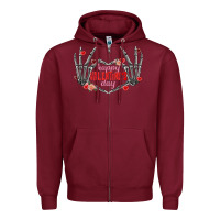 Burgundy Happy Valentine's Day skeleton hands Zipper Hoodie - FaDigitalArtStudio