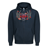 Navy Happy Valentine's Day skeleton hands Zipper Hoodie - FaDigitalArtStudio