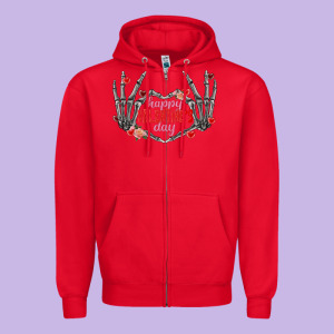 Happy Valentine's Day Skeleton Hands Zipper Hoodie Designed By Fadigitalartstudio