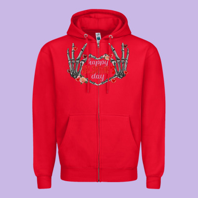 Happy Valentine's Day Skeleton Hands Zipper Hoodie Designed By Fadigitalartstudio