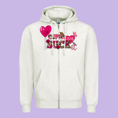 Cupid Can Suck It Valentine's Day Zipper Hoodie Designed By Fadigitalartstudio