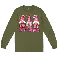 Army Green Happy holidays with gnomes Long Sleeve Tee - NancyCooperArtShop