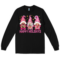 Black Happy holidays with gnomes Long Sleeve Tee - NancyCooperArtShop