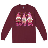 Burgundy Happy holidays with gnomes Long Sleeve Tee - NancyCooperArtShop