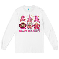 White Happy holidays with gnomes Long Sleeve Tee - NancyCooperArtShop
