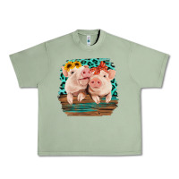 Oil Green Cute Couple Pigs Urban Heavy Tee - Bettercallsaul