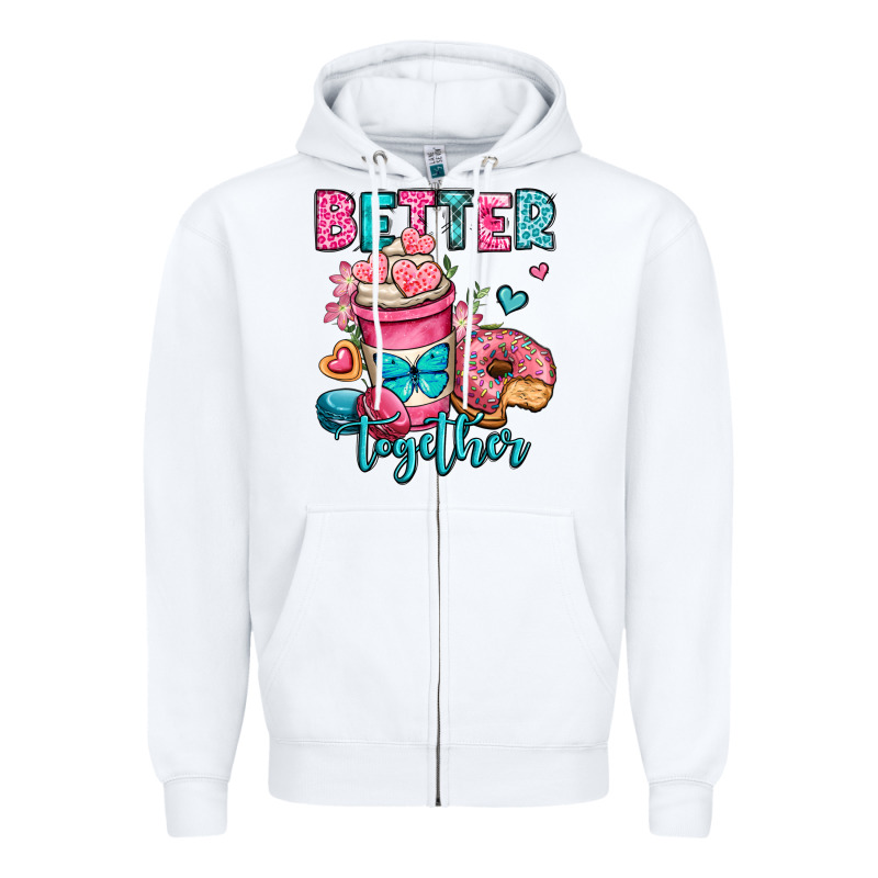Better Together Donut And Coffee Valentines Day Zipper Hoodie by OliviaCreatesArt | Teevron