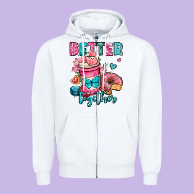Better Together Donut And Coffee Valentines Day Zipper Hoodie Designed By Oliviacreatesart