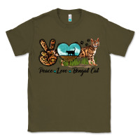 Army Green Peace Love Bengal Cat Classic Tee - LillyAllenDesigns