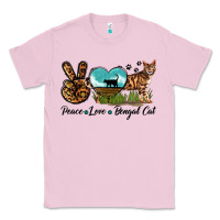 Bubblegum Pink Peace Love Bengal Cat Classic Tee - LillyAllenDesigns