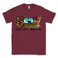 Burgundy Peace Love Bengal Cat Classic Tee - LillyAllenDesigns