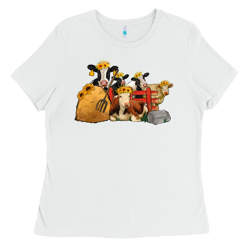 Cows With Sunflower Headbands Ladies Tee by Jasminsmagicworld | Teevron