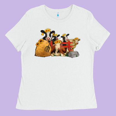 Cows With Sunflower Headbands Ladies Tee Designed By Jasminsmagicworld