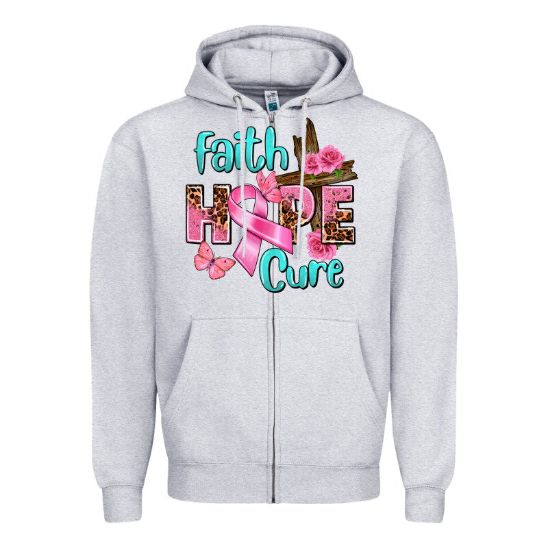 Faith Hope Cure Breast Cancer Zipper Hoodie by FaDigitalArtStudio | Teevron