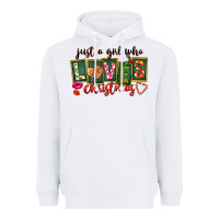 White Just A Girl Who Loves Christmas Heavyweight Hoodie - FaDigitalArtStudio