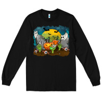 Black Cemetery with Ghost Cats Long Sleeve Tee - texasbilliewilder