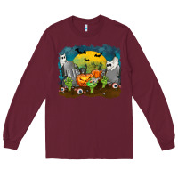 Burgundy Cemetery with Ghost Cats Long Sleeve Tee - texasbilliewilder