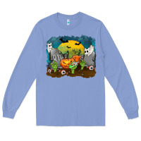 Colony Blue Cemetery with Ghost Cats Long Sleeve Tee - texasbilliewilder