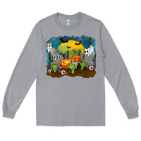 Heather Grey Cemetery with Ghost Cats Long Sleeve Tee - texasbilliewilder