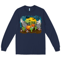 Navy Cemetery with Ghost Cats Long Sleeve Tee - texasbilliewilder
