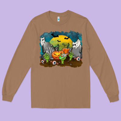 Cemetery With Ghost Cats Long Sleeve Tee Designed By Texasbilliewilder